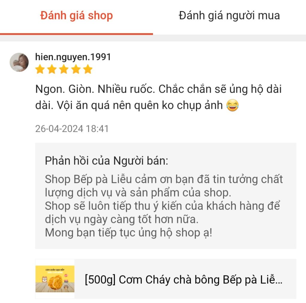 Feedback yêu thương của KH cho Bếp pà Liễu trên shopee & tiktok (8)